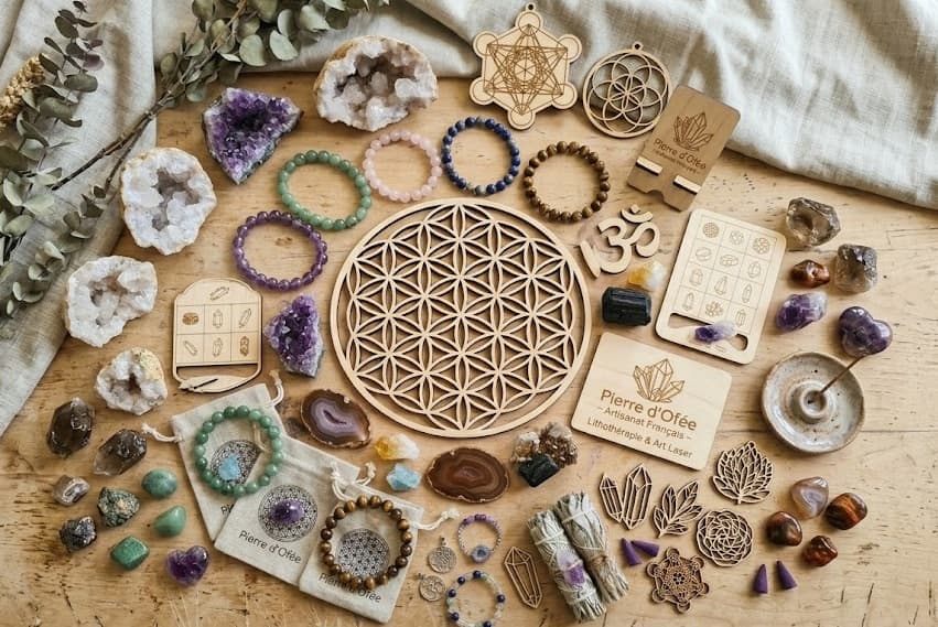 Cristaux de quartz et bracelets en pierres naturelles — Pierre d'Ofée