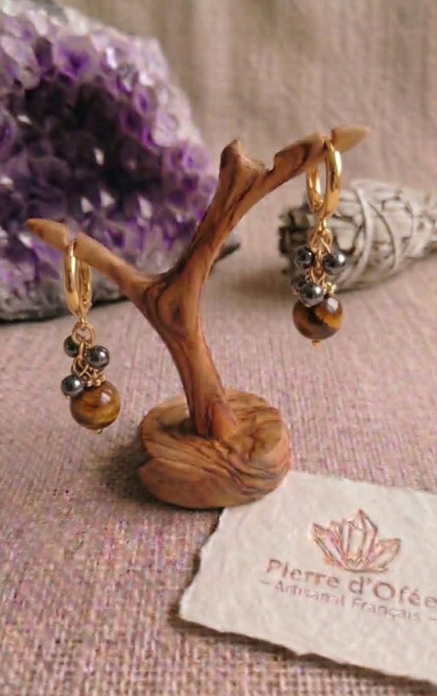 Boucles d'oreilles Ornel — Hématite & Œil de Tigre