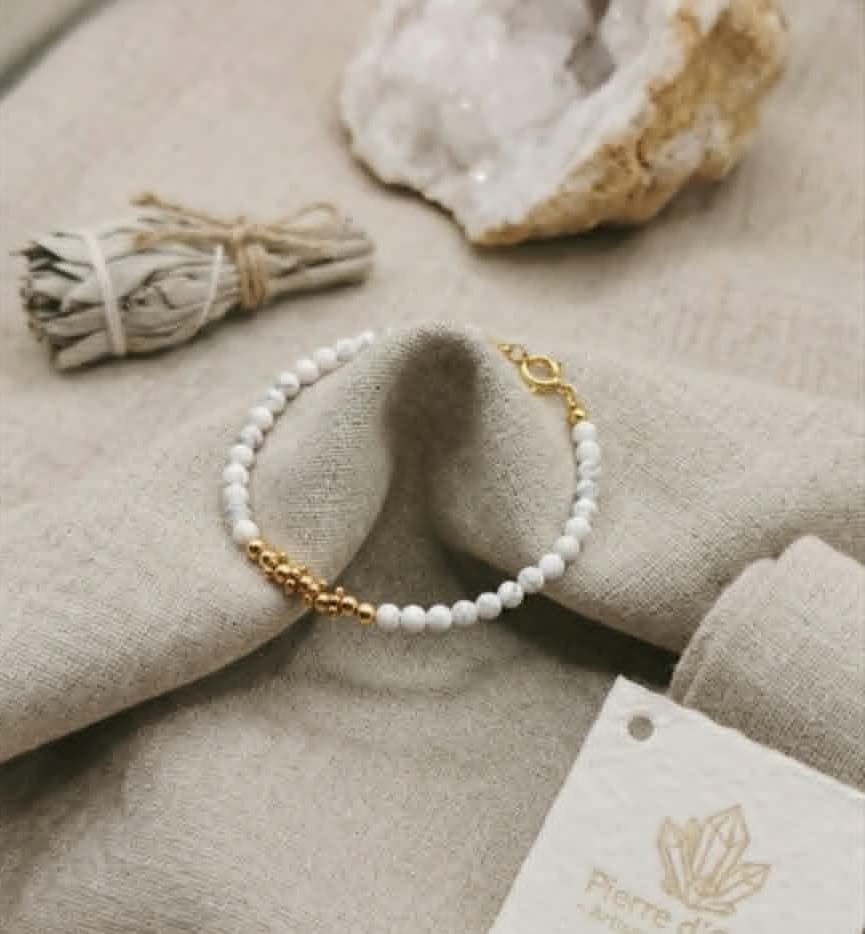 Bracelet Fin, Howlite Blanche