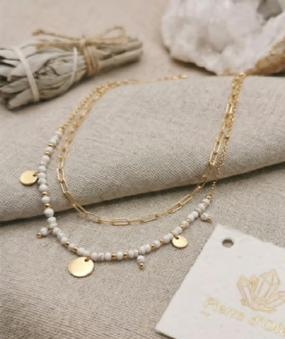 Collier Doré — Howlite Blanche