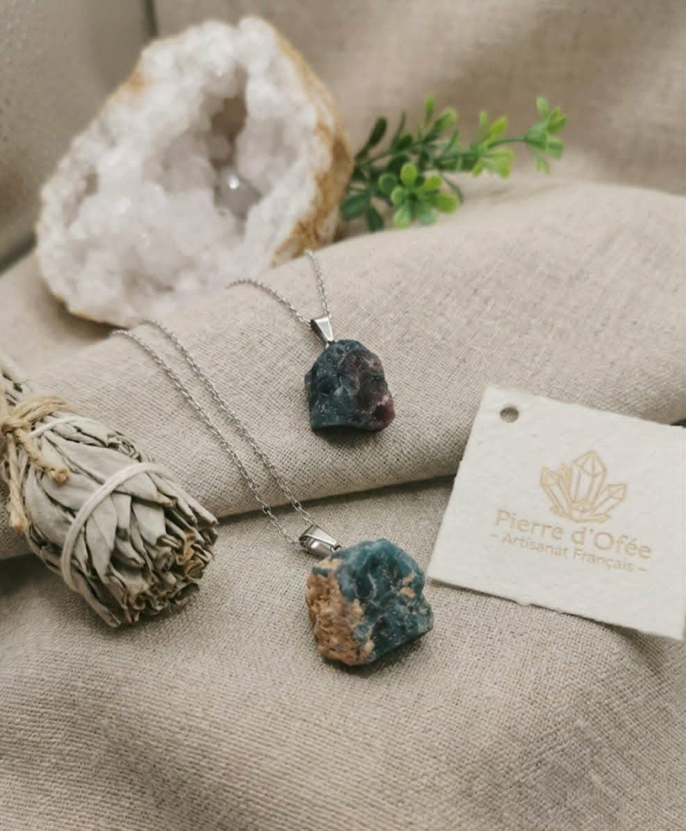 Pendentif Pierre Brute — Apatite Bleue
